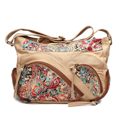 Canvas Tribal Flower Printing Multi  pockets Crossbody Bag Shoulder Bags For Women