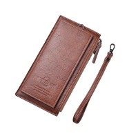 DEABOLAR Men Long Wallet Retro PU Soft Leather Hand Strap Clutch Mobile Phone Bag  Brown