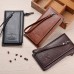 DEABOLAR Men Long Wallet Retro PU Soft Leather Hand Strap Clutch Mobile Phone Bag  Brown