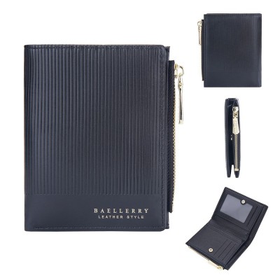 Baellerry Men Short Multi  Card Wallet Large Capacity Striped Coin Purse Vertical Zipped Wallet  Black