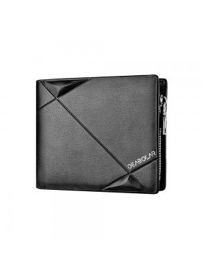 DEABOLAR Men Short PU Leather Tri  fold Horizontal Wallet Large  capacity Multi  card Wallet  Black