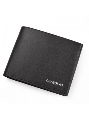 DEABOLAR Large  Capacity Multi  Card Men Short PU Leather Wallet  Black Horizontal
