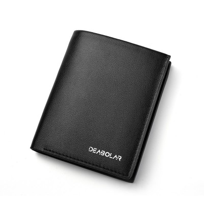 DEABOLAR Large  Capacity Multi  Card Men Short PU Leather Wallet  Black Vertical